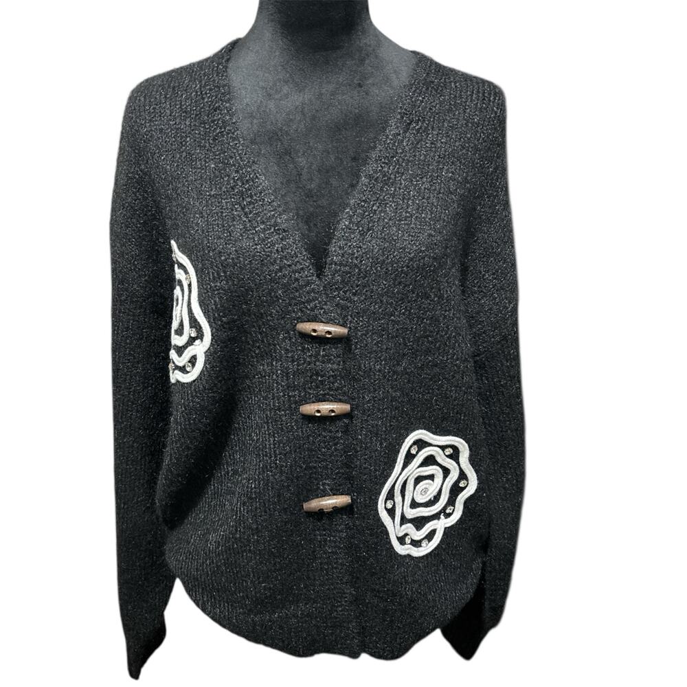 Black & White 100% Cashmere Floral Cardigan NWT – L/XL
